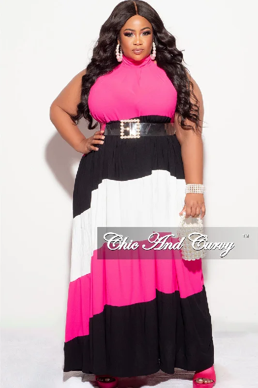 Final Sale Plus Size Halter Maxi Dress In Pink Black and White Expensive maxi dresses