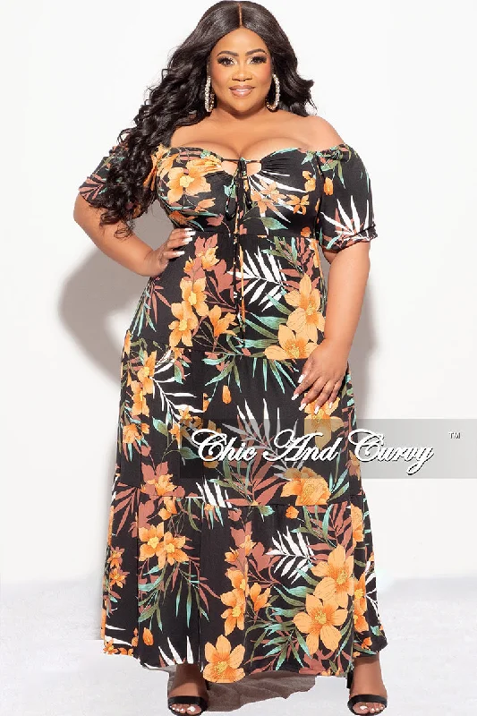 Final Sale Plus Size Short Sleeve Tiered Maxi Dress in Black Floral Print Best maxi dresses for curvy figures