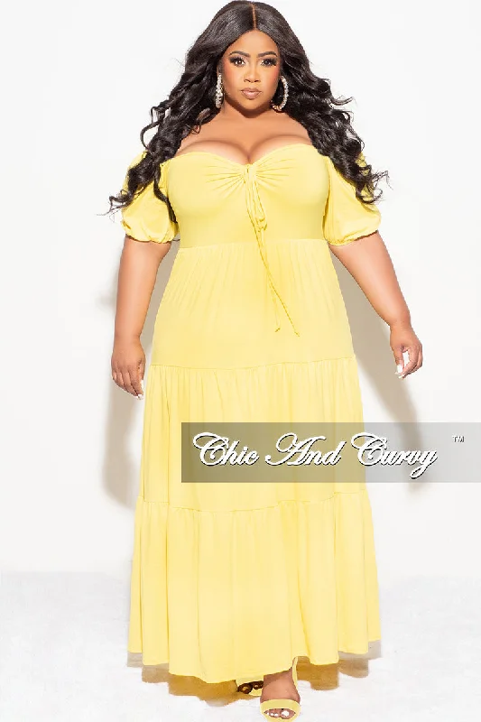 Final Sale Plus Size Short Sleeve Tiered Maxi Dress in Yellow Sexy little black maxi dresses