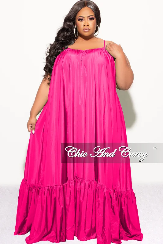 Final Sale Plus Size Spaghetti Strap Peasant Maxi in Fuchsia Long sleeve maxi dresses