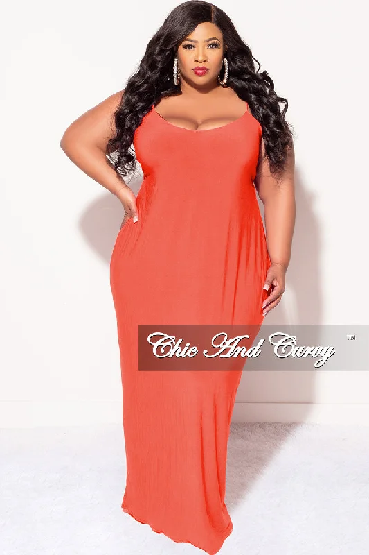 Final Sale Plus Size Spaghetti Strap Maxi Dress in Orange Formal maxi dresses