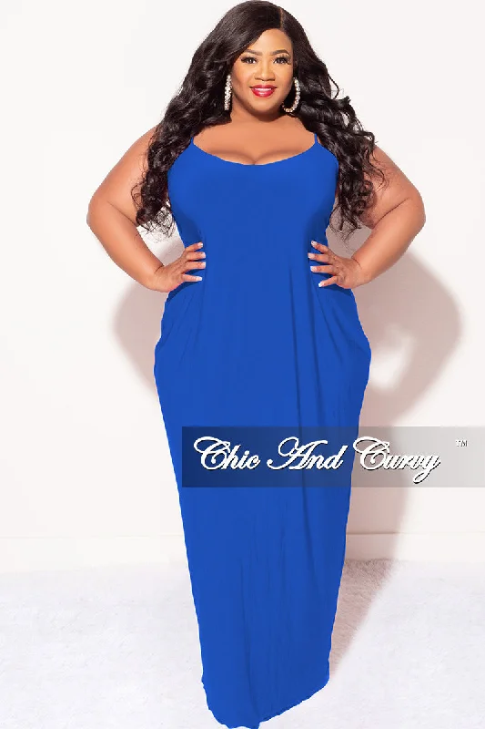 Final Sale Plus Size Spaghetti Strap Maxi Dress in Royal Date night maxi dresses