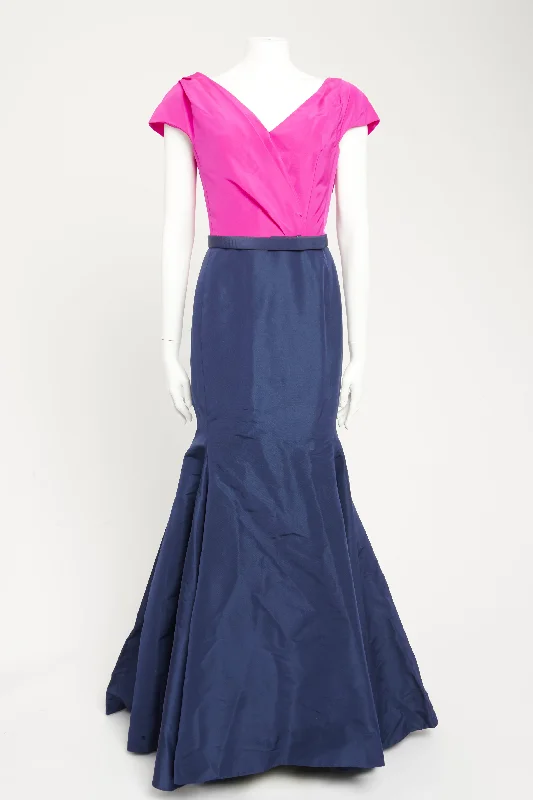 Fuchsia and Navy Silk Preowned Long Dress Sexy maxi dresses