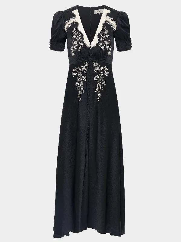 Lea Long Dress in Black Pleated Bouquet Versatile maxi dresses for all occasions