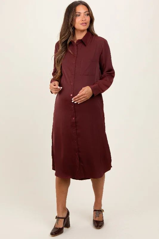 Rust Long Sleeve Maternity Midi Shirt Dress Lace midi dresses