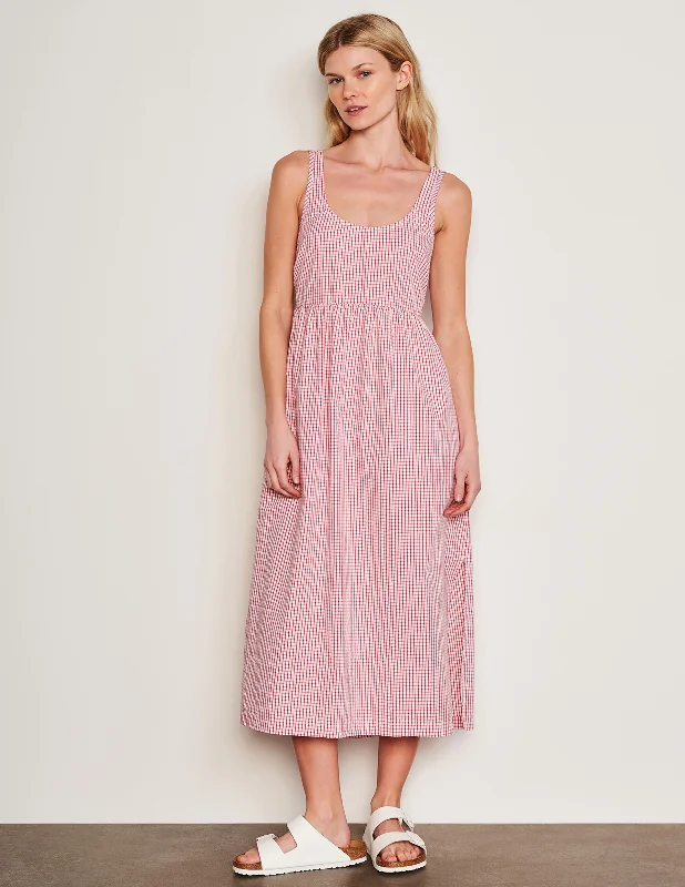 Sundry Beachside Check Midi Tie Back Dress in Optic White Hot new arrivals in midi dresses