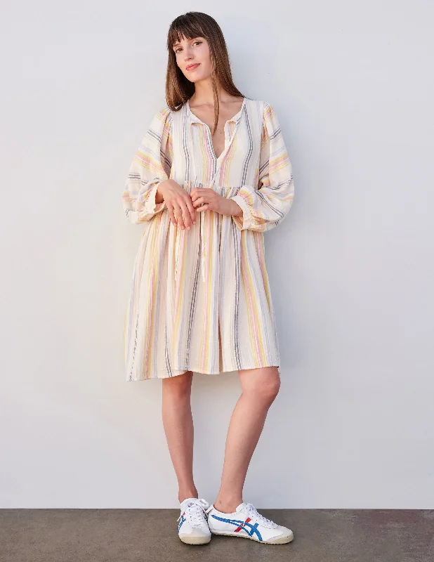 Sundry Midi Blouson Sleeve Dress in Cream/Multi Stripes Sexy little black midi dresses