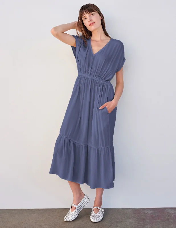 Sundry Midi Dress with Ruffle in Navy Edgy midi dresses