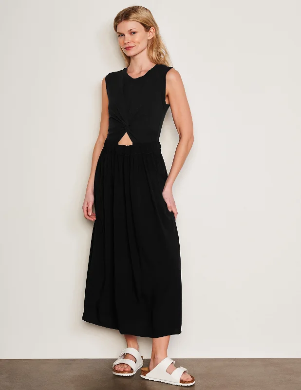 Sundry Midi Mixed Media Dress in Black Luxury midi dresses