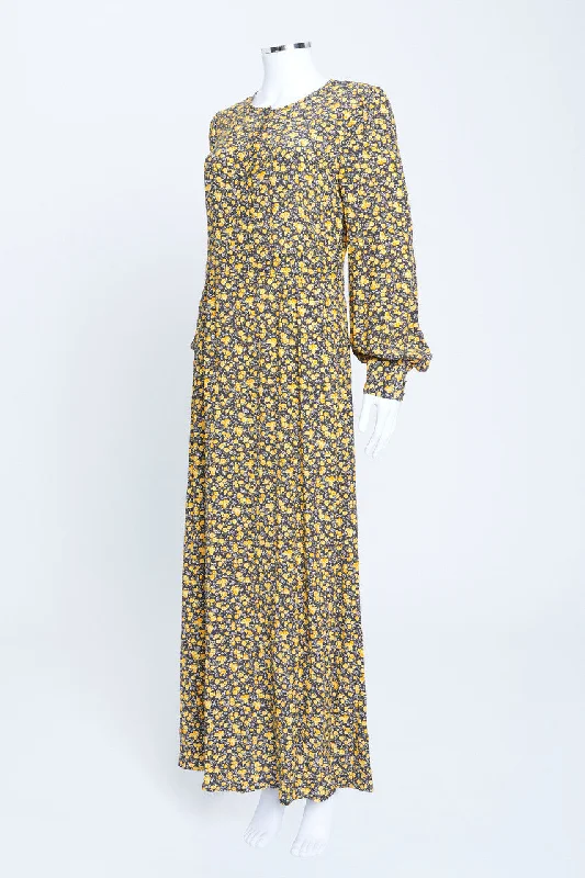 Yellow Floral Print Long Sleeve Maxi Dress Best maxi dresses for hourglass body shape