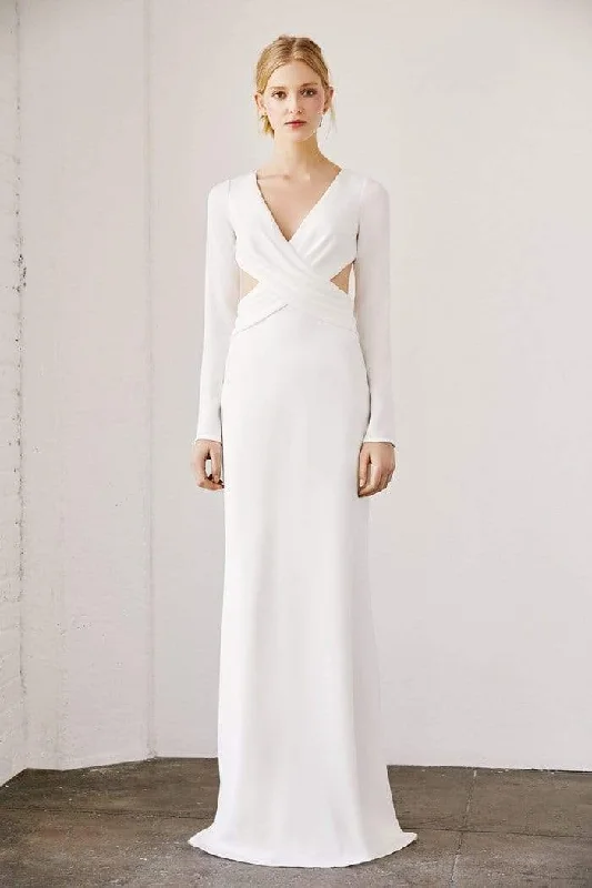 Tadashi Shoji - Draped Crisscross Bodice Cutout Long Gown - 1 pc Ivory In Size 14 Available Zara party dresses