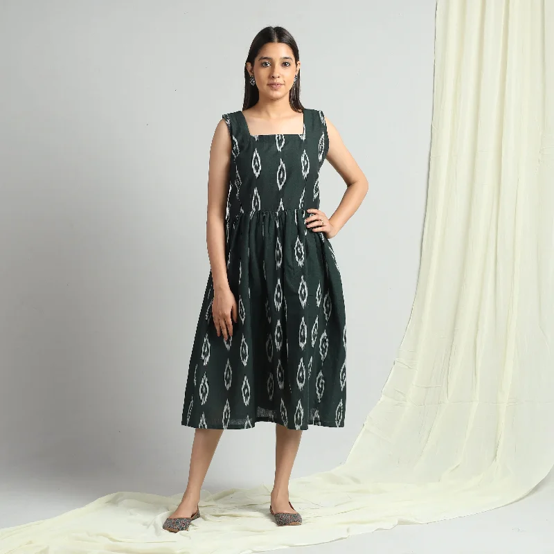 Dark Green - Pochampally Ikat Weave Cotton Dress Embroidered unclassified dresses