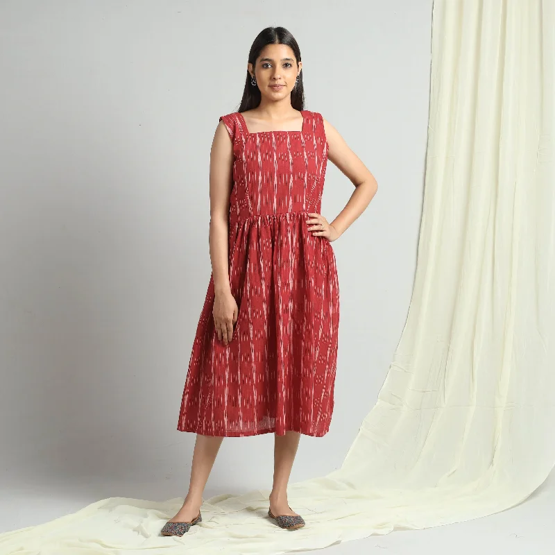 Red - Pochampally Ikat Weave Cotton Dress Denim unclassified dresses