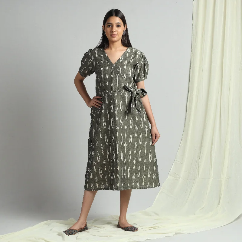 Grey - Pochampally Ikat Weave Cotton Dress Beaded unclassified dresses