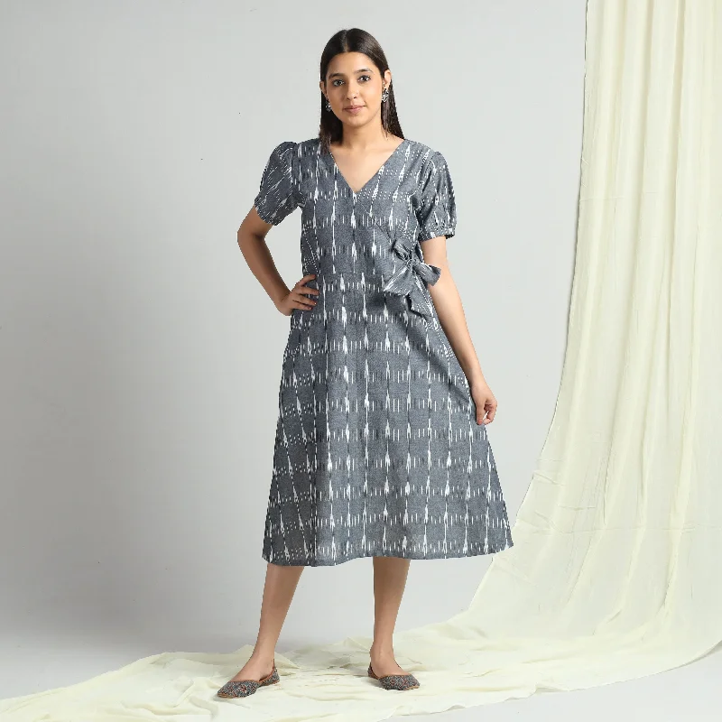 Grey - Pochampally Ikat Weave Cotton Dress Cocktail unclassified dresses