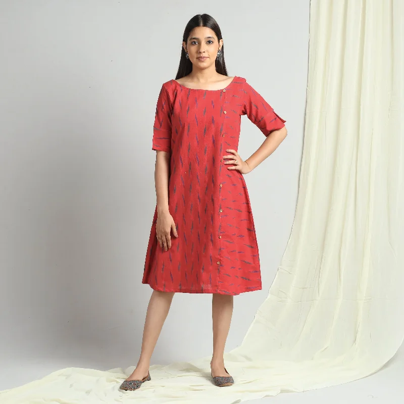 Red - Pochampally Ikat Weave Cotton Dress Long unclassified dresses