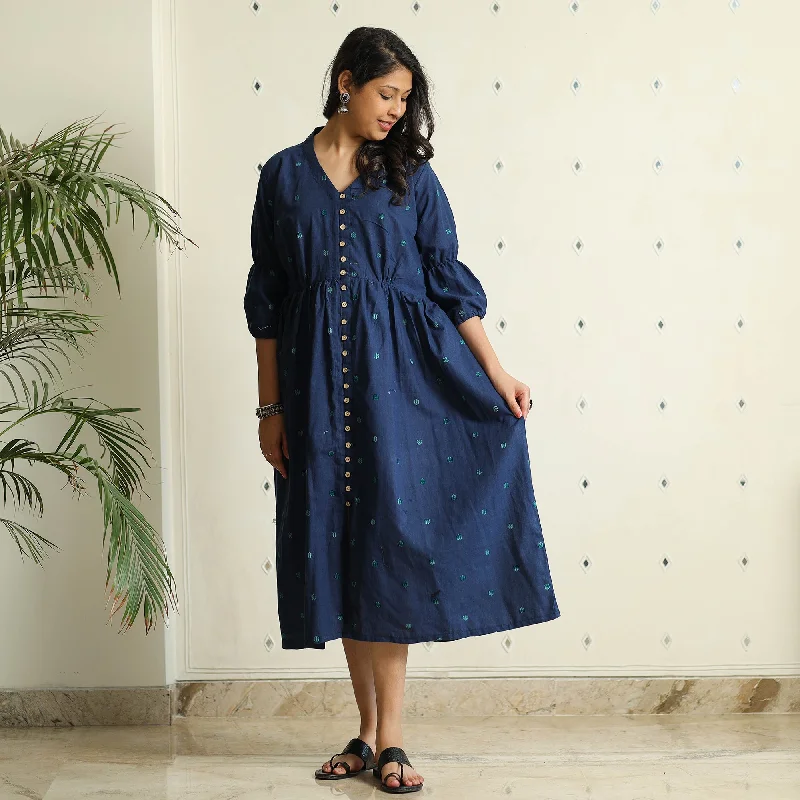 Blue - Jacquard Cotton Flared Gher Dress Street style unclassified dresses