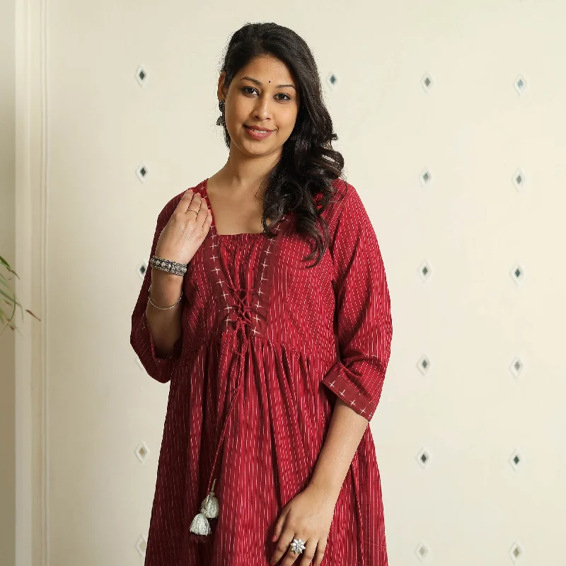 Maroon - Jacquard Cotton Flared Gher Dress Festival unclassified dresses