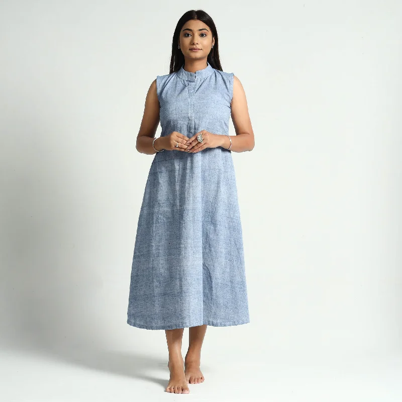 White & Blue - Plain Handloom Cotton Dress Embroidered unclassified dresses