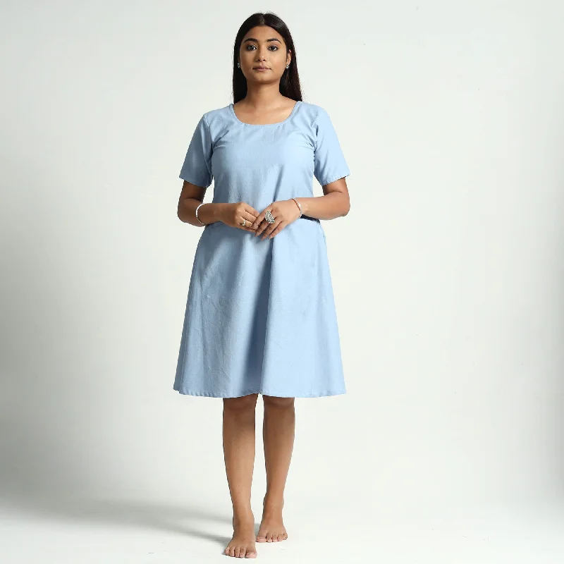 Sky Blue Plain Handloom Cotton Dress Long sleeve unclassified dresses