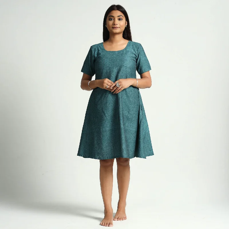 Green - Plain Handloom Cotton Dress Dark color unclassified dresses