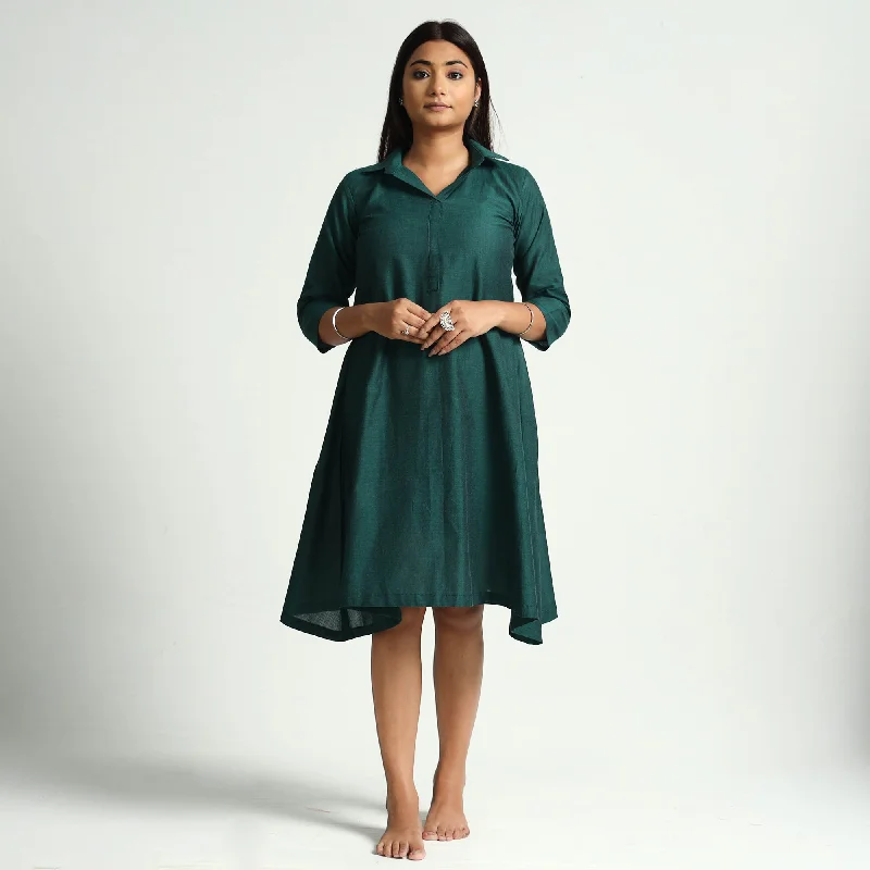 Dark Green Plain Handloom Cotton Dress Backless unclassified dresses