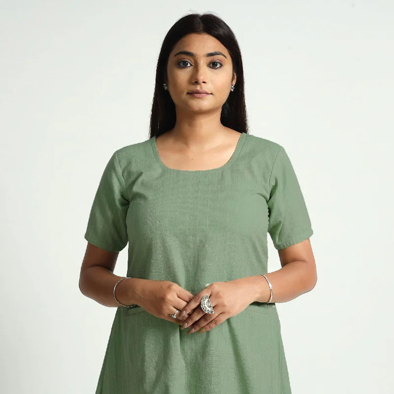 Sage Green Plain Handloom Cotton Dress Open-back unclassified dresses