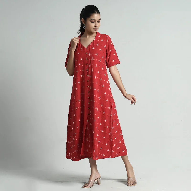 Red - Pochampally Double Ikat Weave Cotton Dress Popular unclassified dresses