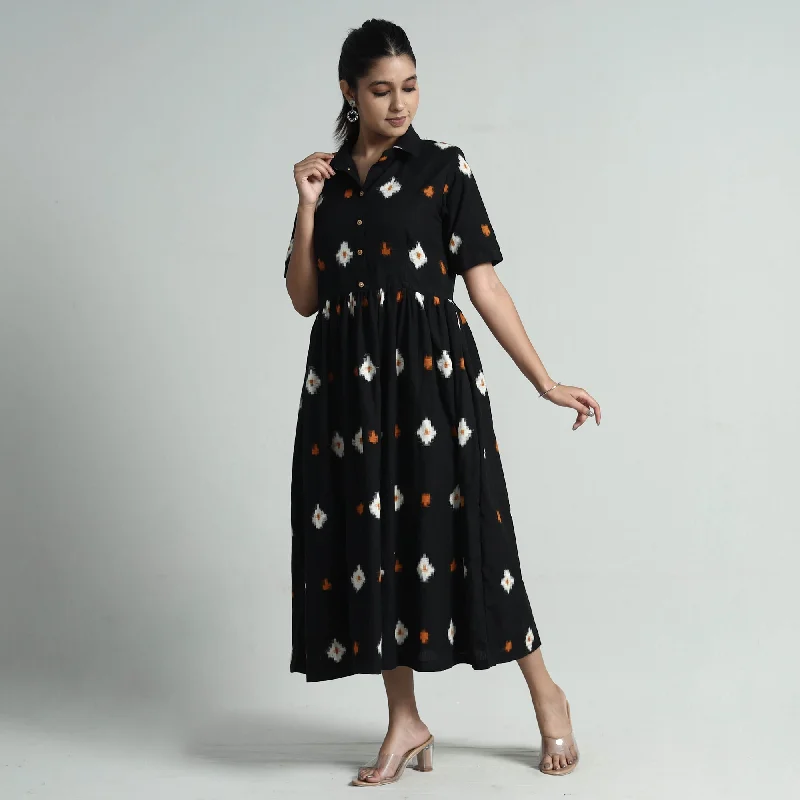 Black - Pochampally Double Ikat Weave Cotton Dress Elegant evening unclassified dresses