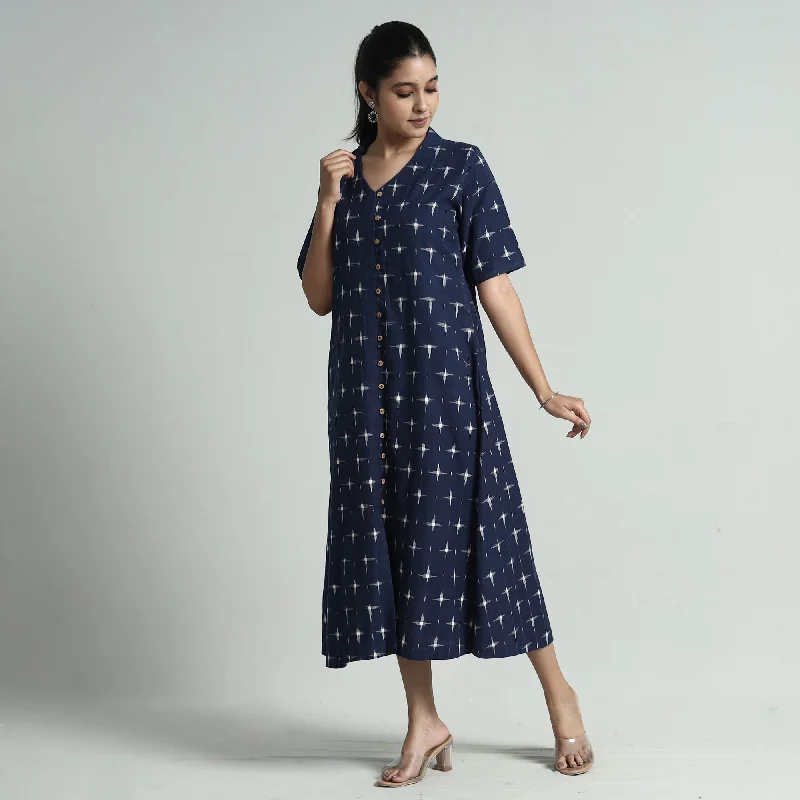 Blue - Pochampally Double Ikat Weave Cotton Dress Spring unclassified dresses