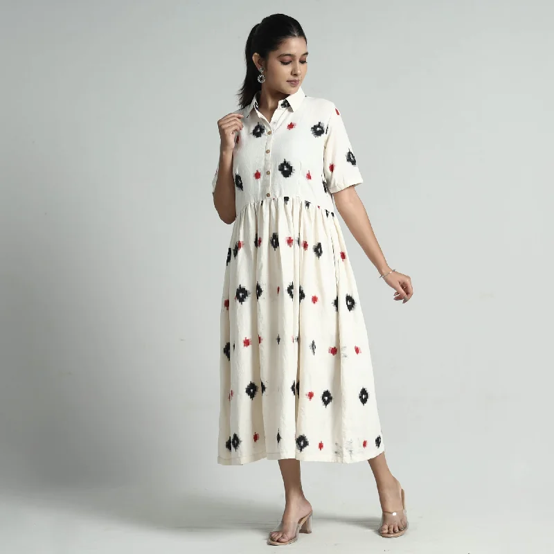 White - Pochampally Double Ikat Weave Cotton Dress Striped unclassified dresses