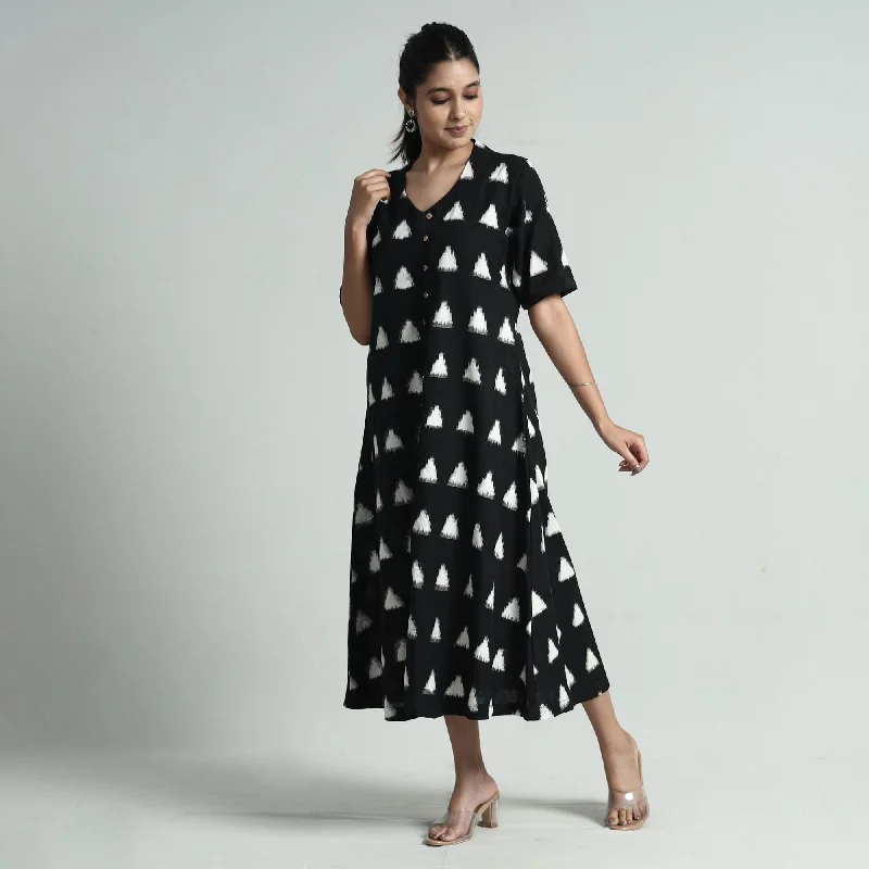 Black - Pochampally Double Ikat Weave Cotton Dress Color block unclassified dresses