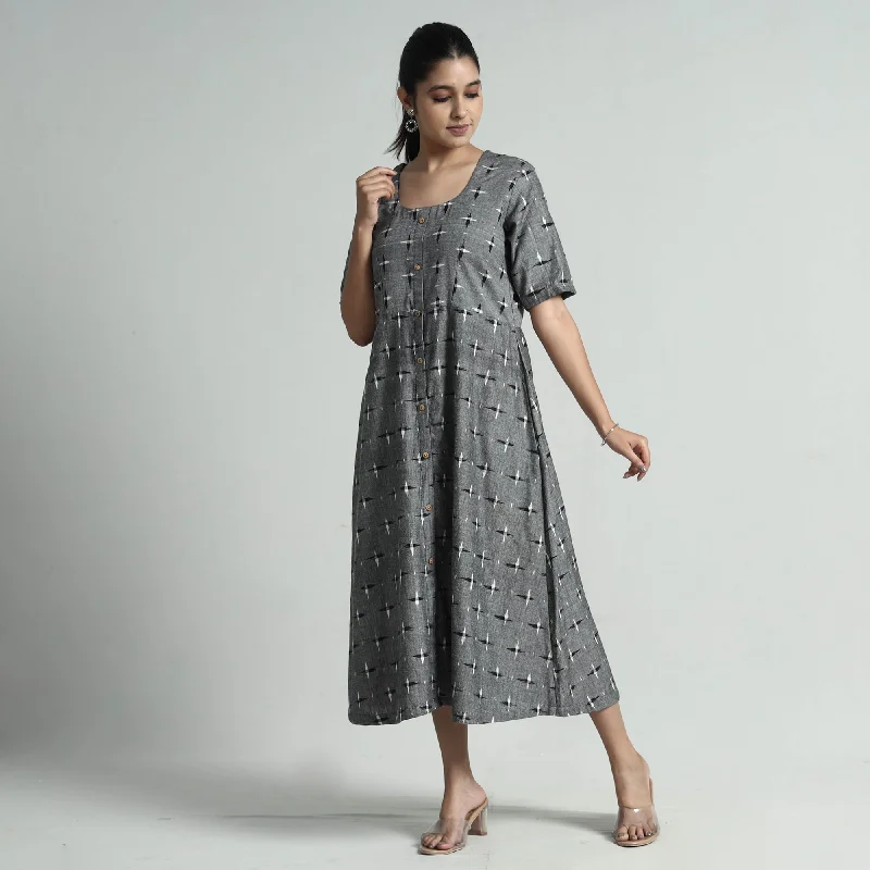 Grey - Pochampally Double Ikat Weave Cotton Dress Neutral tone unclassified dresses