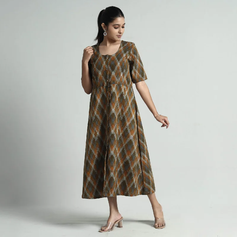 Brown - Pochampally Double Ikat Weave Cotton Dress Short unclassified dresses