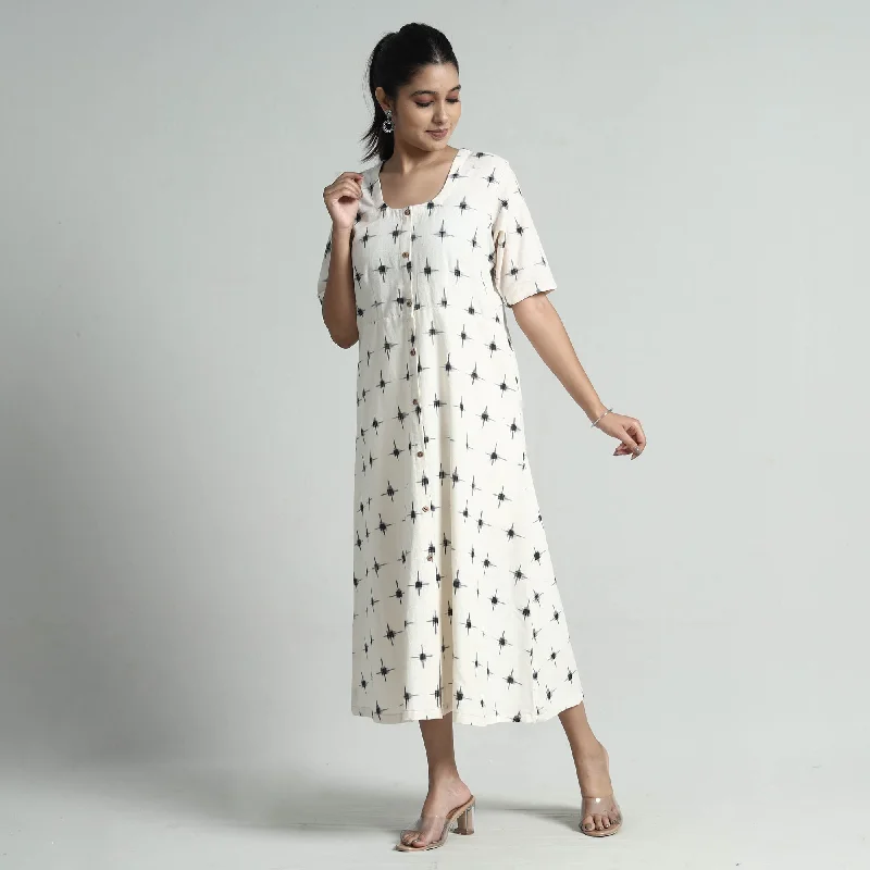 White - Pochampally Double Ikat Weave Cotton Dress Travel unclassified dresses