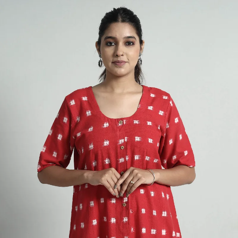 Red - Pochampally Double Ikat Weave Cotton Dress Budget-friendly unclassified dresses