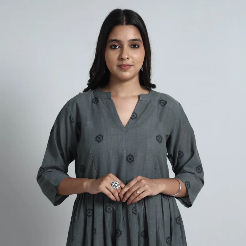 Dark Grey - Exquisite Jacquard Cotton Dress Long sleeve unclassified dresses