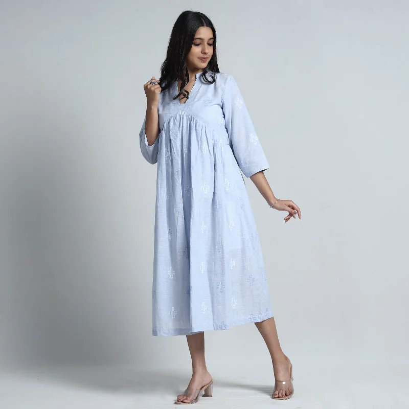 Sky Blue - Exquisite Jacquard Cotton Dress Elegant unclassified dresses