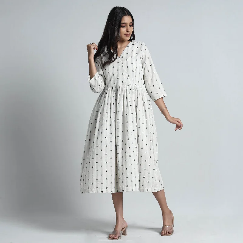 White - Exquisite Jacquard Cotton Dress Denim unclassified dresses