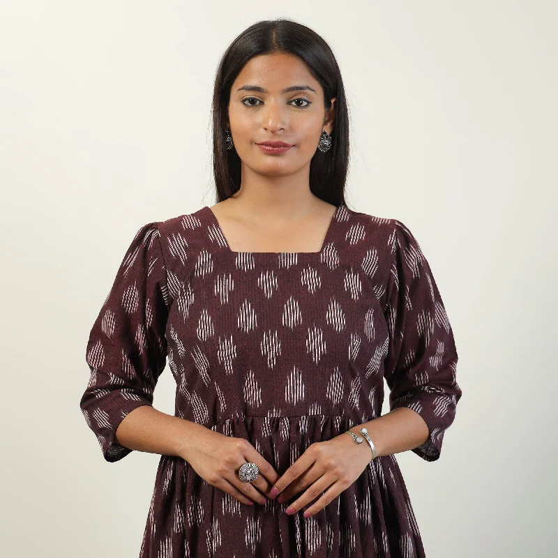 Maroon - Pochampally Ikat Weave Cotton Dress 07 Floral unclassified dresses