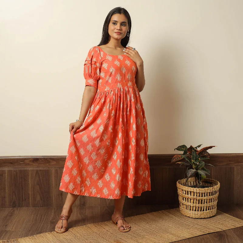 Orange - Pochampally Ikat Weave Cotton Flared Dress 12 Elegant evening unclassified dresses