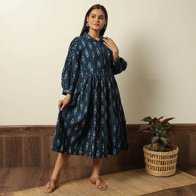 Green - Pochampally Ikat Weave Cotton Flared Dress 10 High-low unclassified dresses