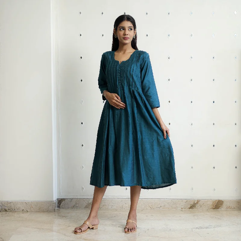 Rasika Dark Green Slub Silk Plain Dress Festival unclassified dresses