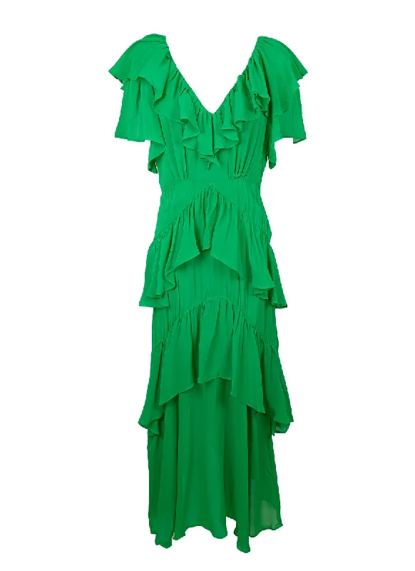 2230066 V-Neck Ruffled Layered Dress *Green *Last Piece Graduation unclassified dresses