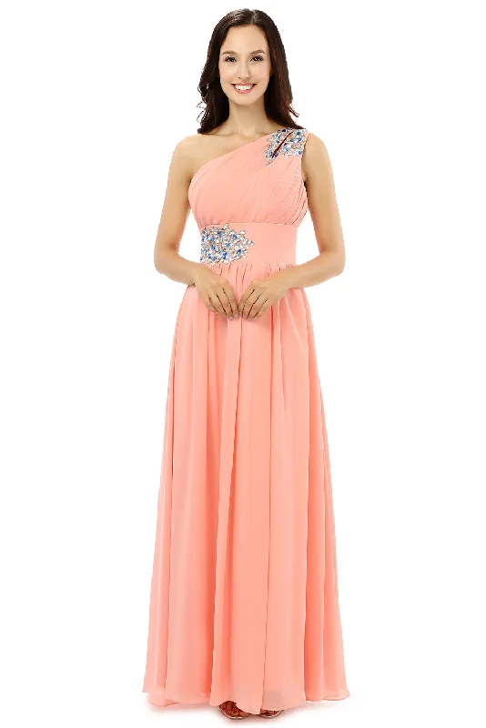 A-line One-shoulder Chiffon Beaded Crystals Coral Corset Bridesmaid Dresses outfit Festival unclassified dresses