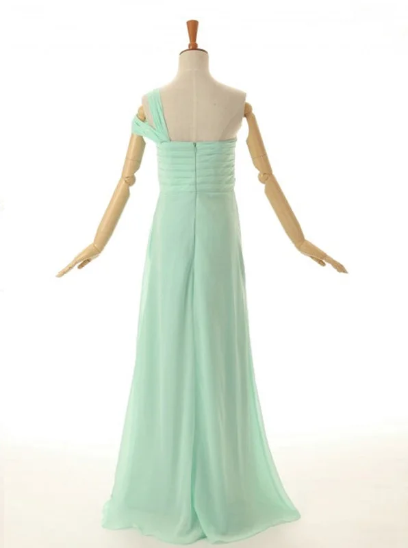 A-Line One Shoulder Floor Length Mint Green Bridesmaid Dress Smocked unclassified dresses