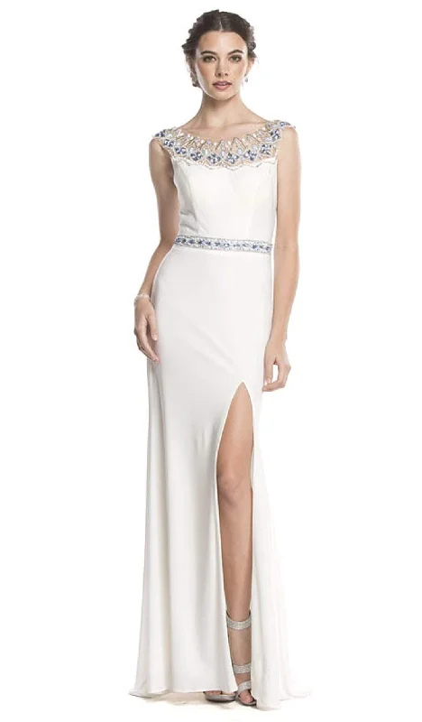 Aspeed Design L1606 - Embellished Bateau Column Slit Gown Luxury unclassified dresses