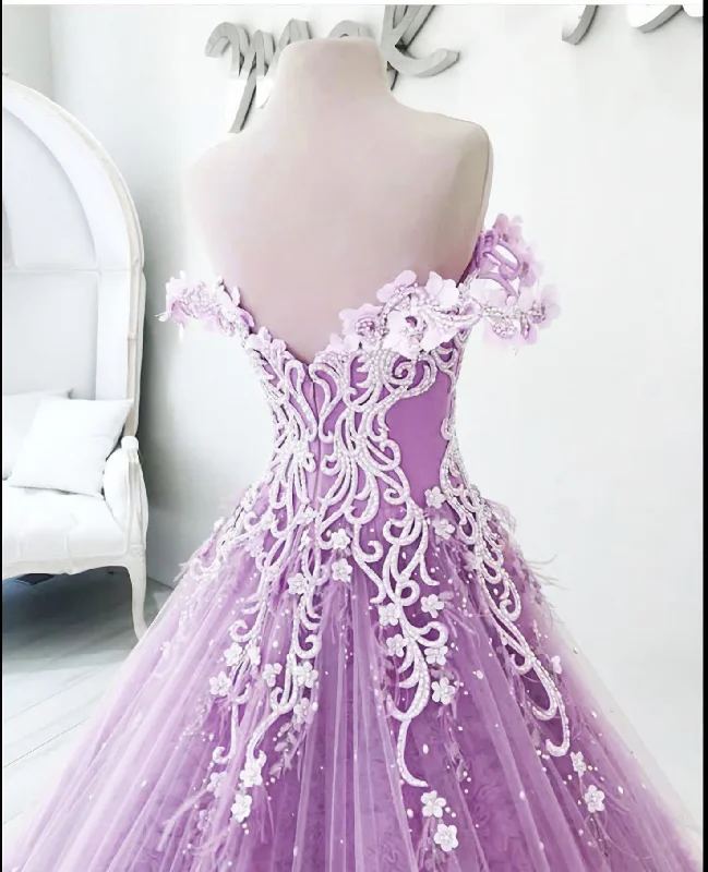 Off The Shoulder Lilac Appliques Floor Length Prom Dresses Engagement unclassified dresses