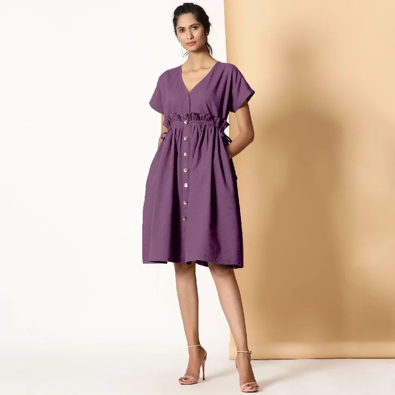 Berry Wine Warm Cotton Flannel Knee Length Frilled Dress Stretchy unclassified dresses