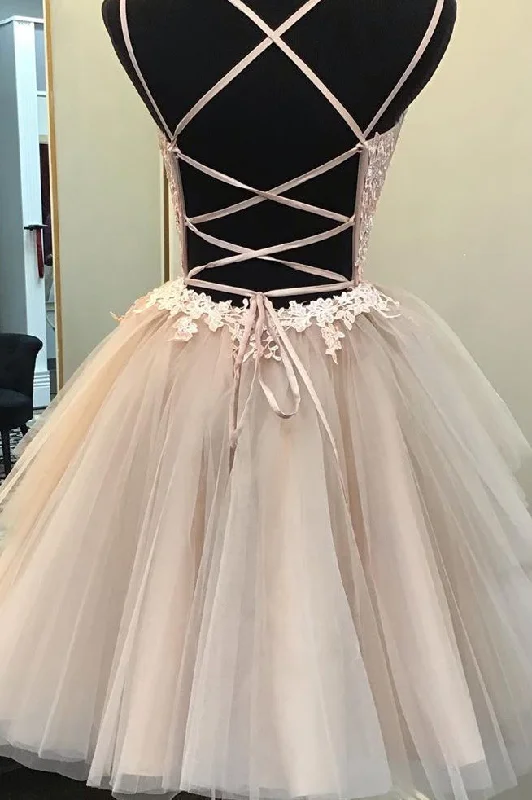 Blush Ball Gown Strappy Appliqued Homecoming Dress Unique unclassified dresses